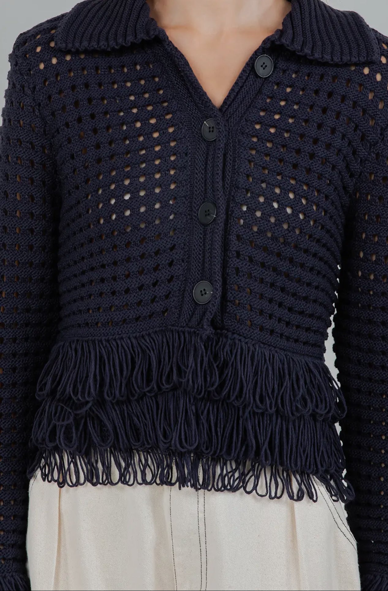 The Fringe Knit Cardigan Blue