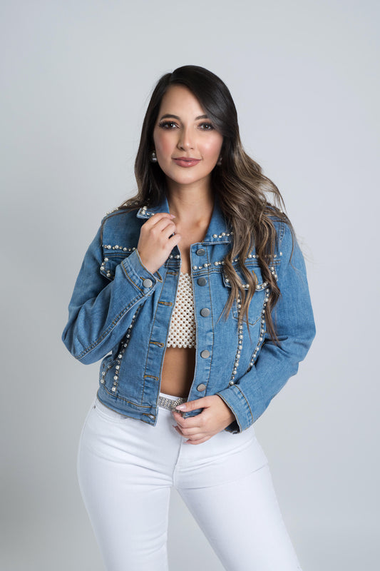 Pearl & Rhinestone Denim Jacket