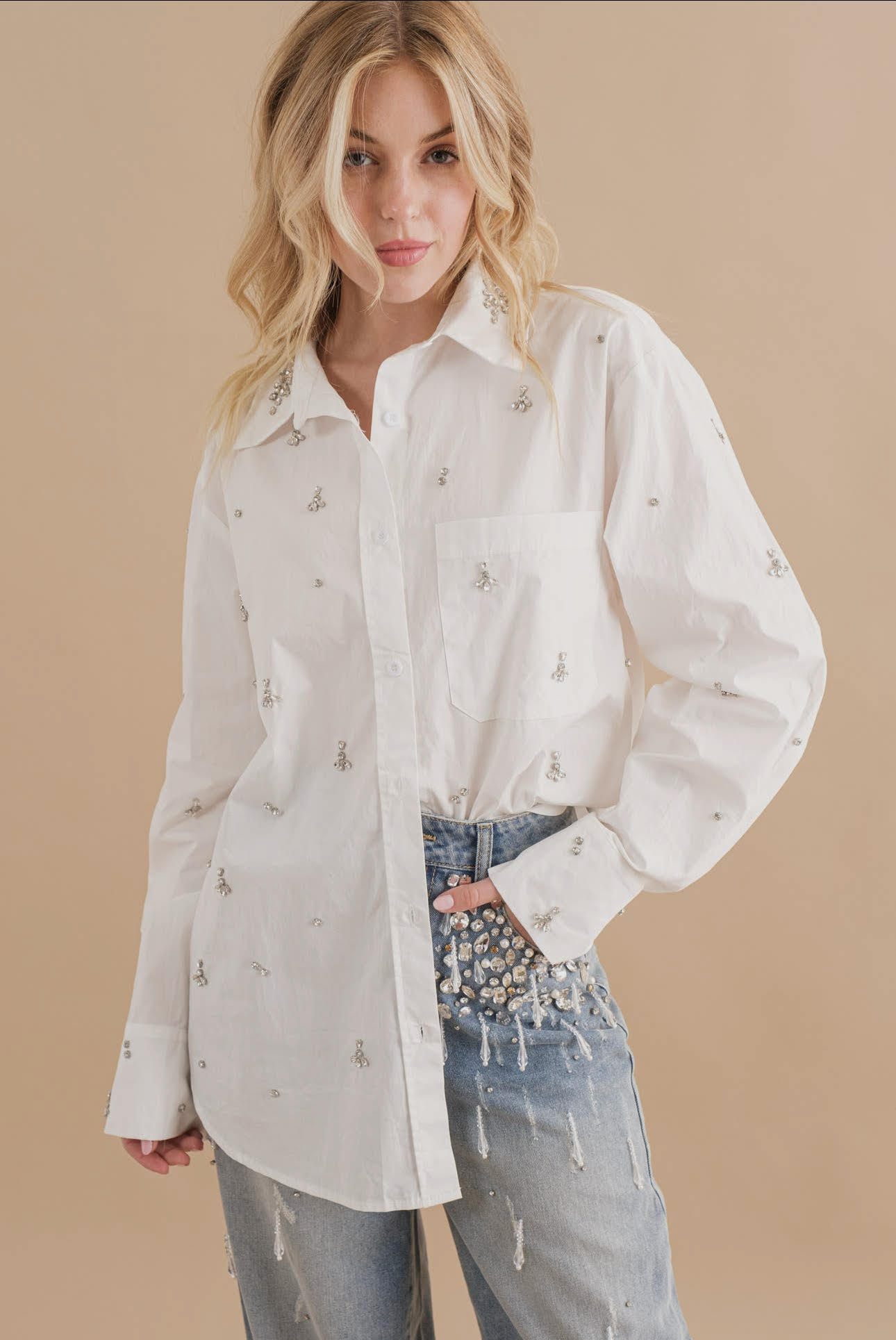 Cotton Poplin Jewel Stud Shirt